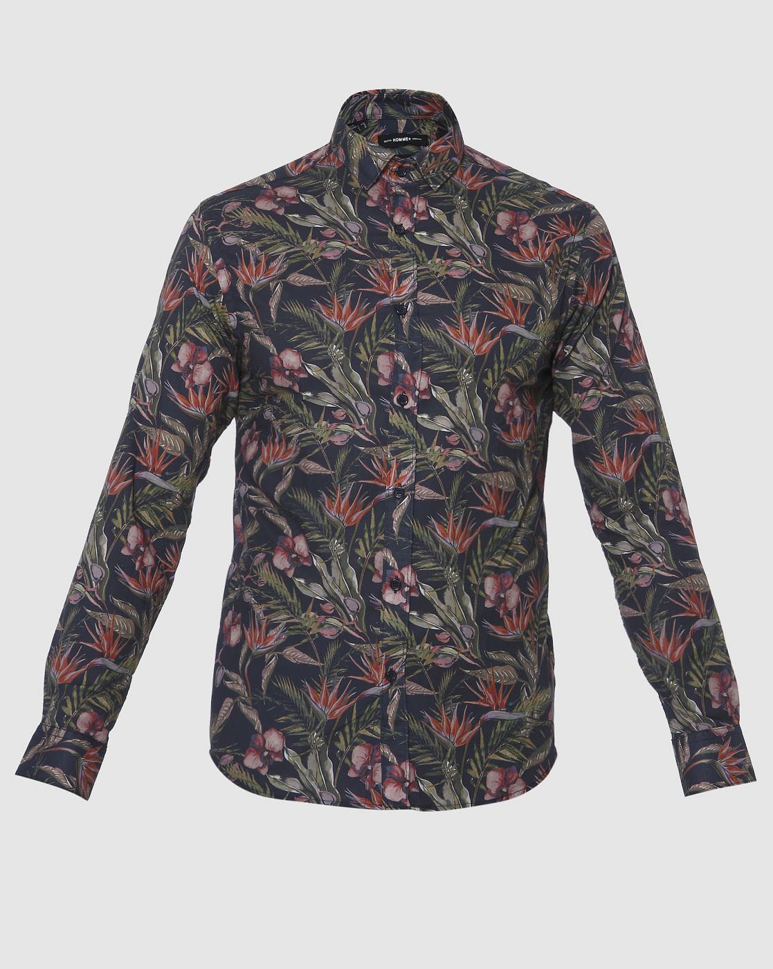 Black Floral Print Full Sleeves Shirt