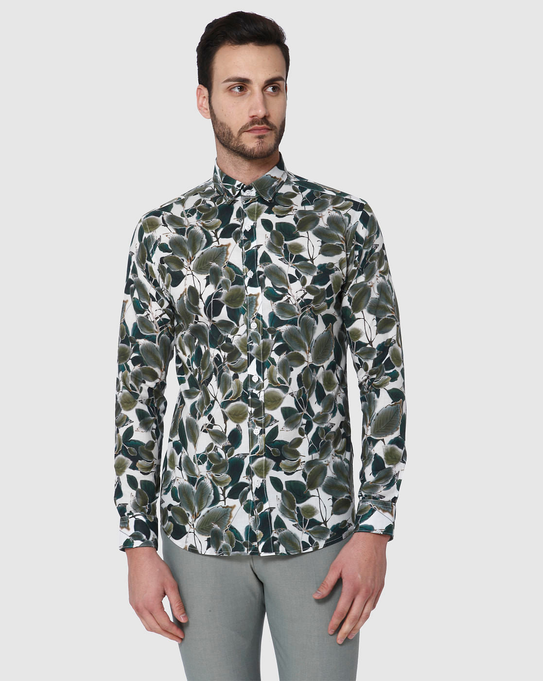 White All Over Print Full Sleeves Shirt