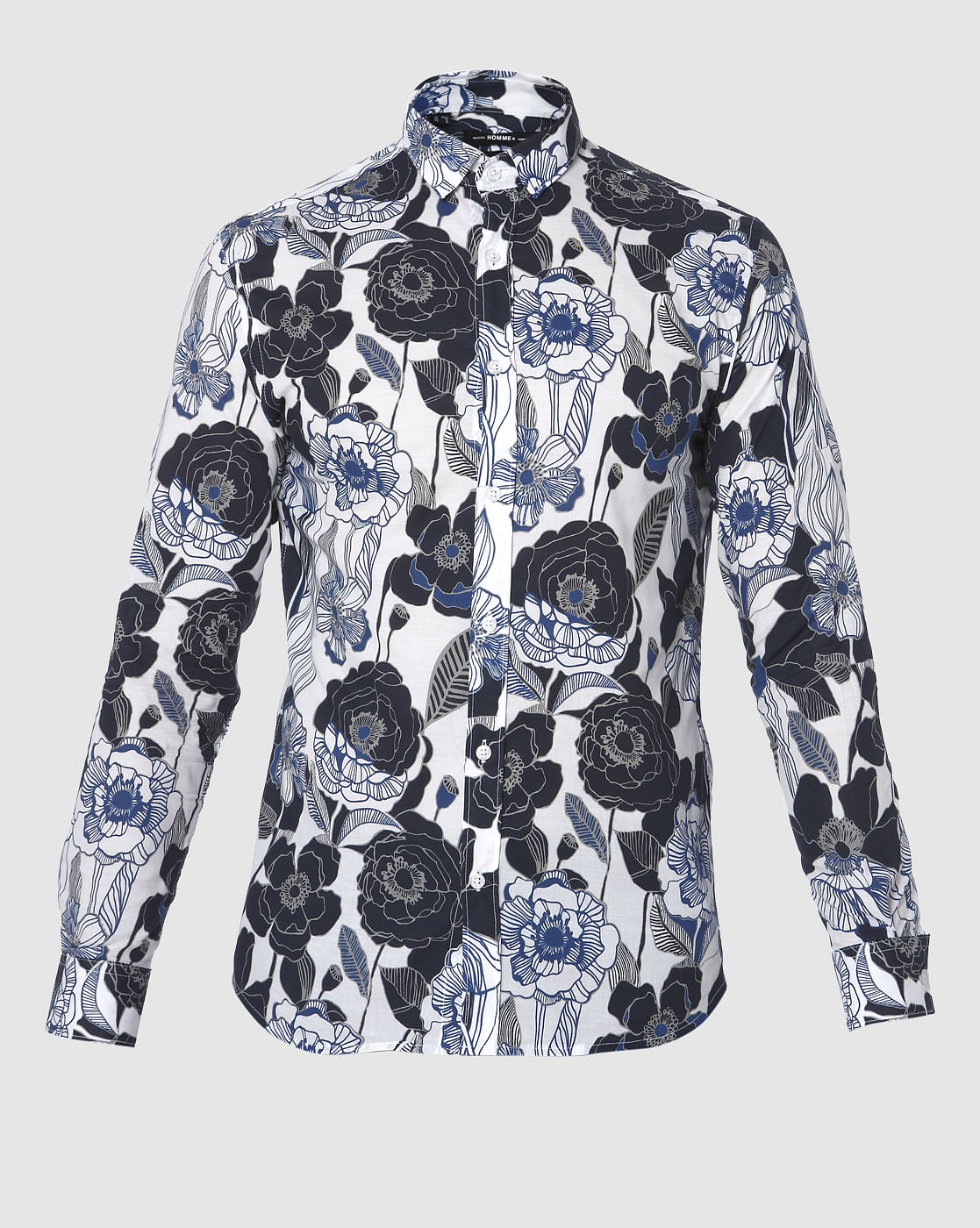 White Floral Print Full Sleeves Shirt