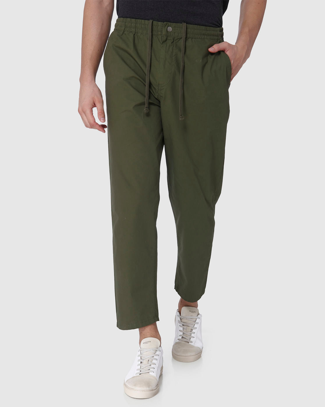 Green Drawstring Tapered Fit Pants