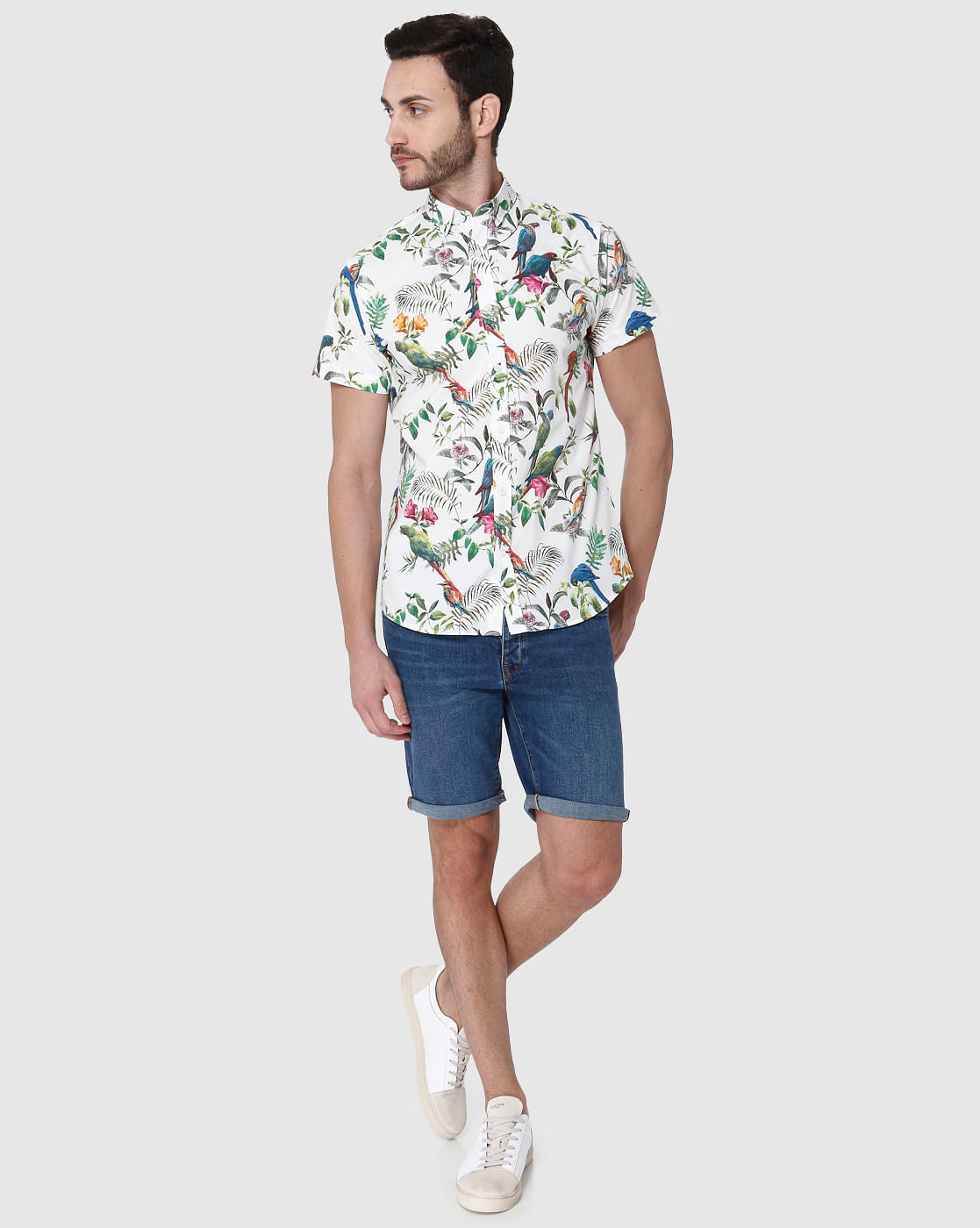 White All Over Print Short Sleeves Shirt