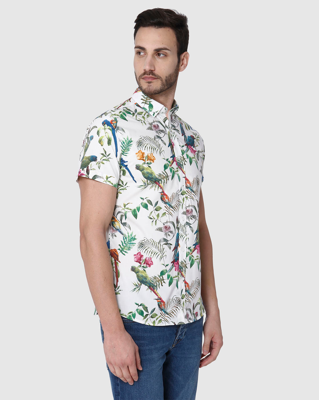 White All Over Print Short Sleeves Shirt
