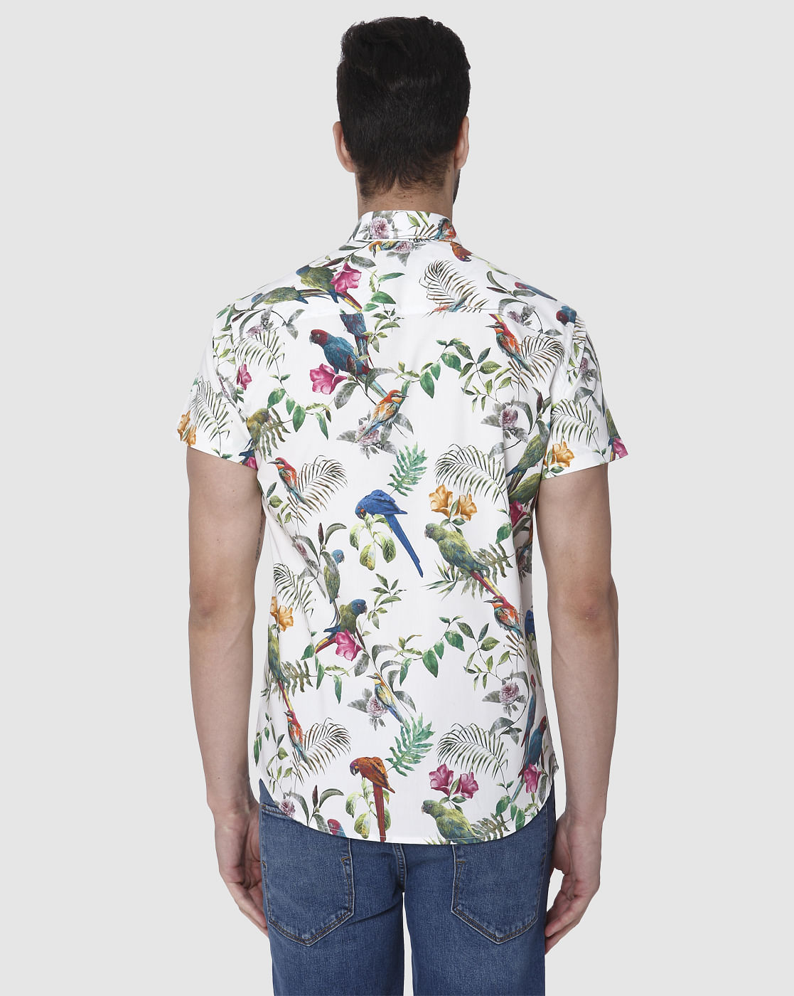 White All Over Print Short Sleeves Shirt