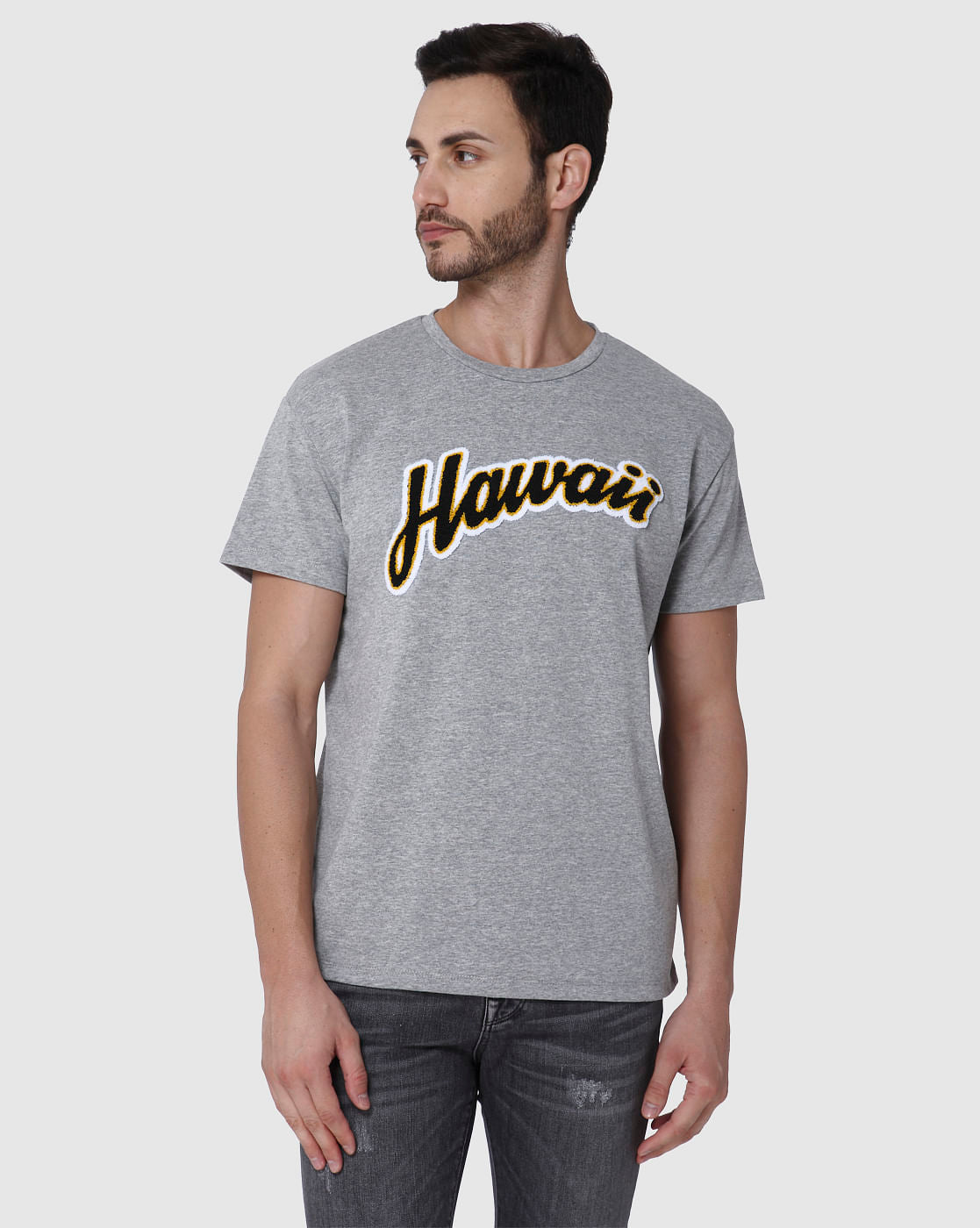 Grey Printed Crew Neck T-Shirt