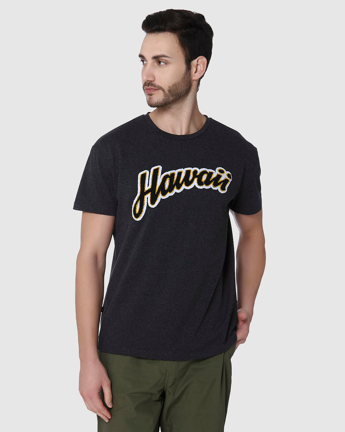 Grey Printed Crew Neck T-Shirt