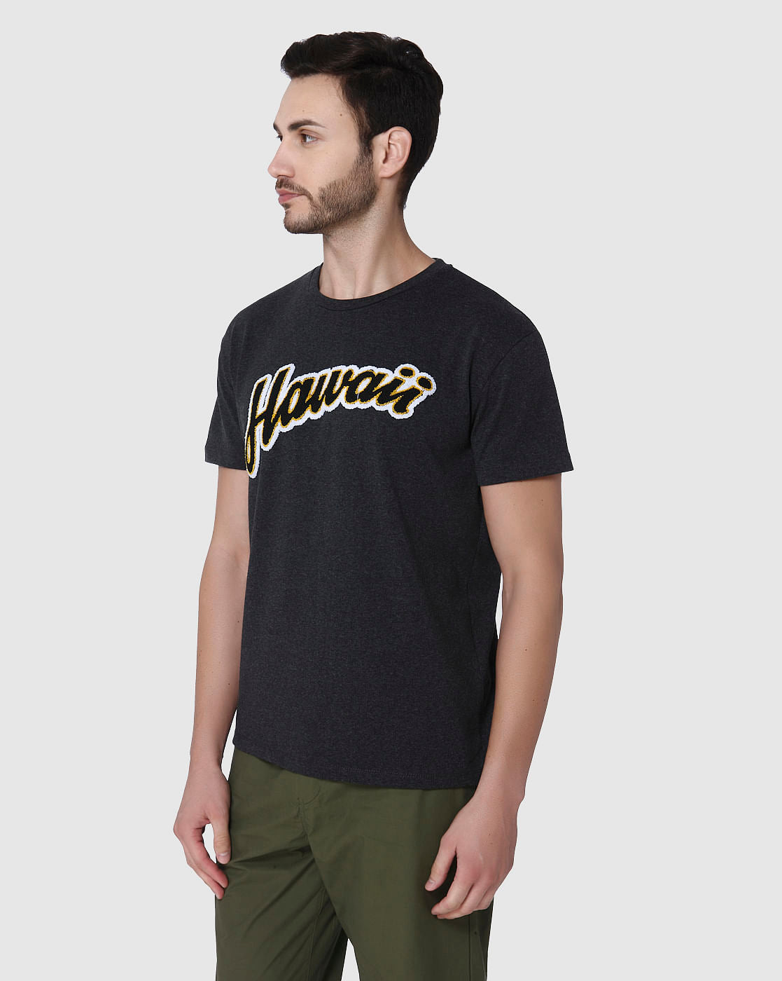 Grey Printed Crew Neck T-Shirt