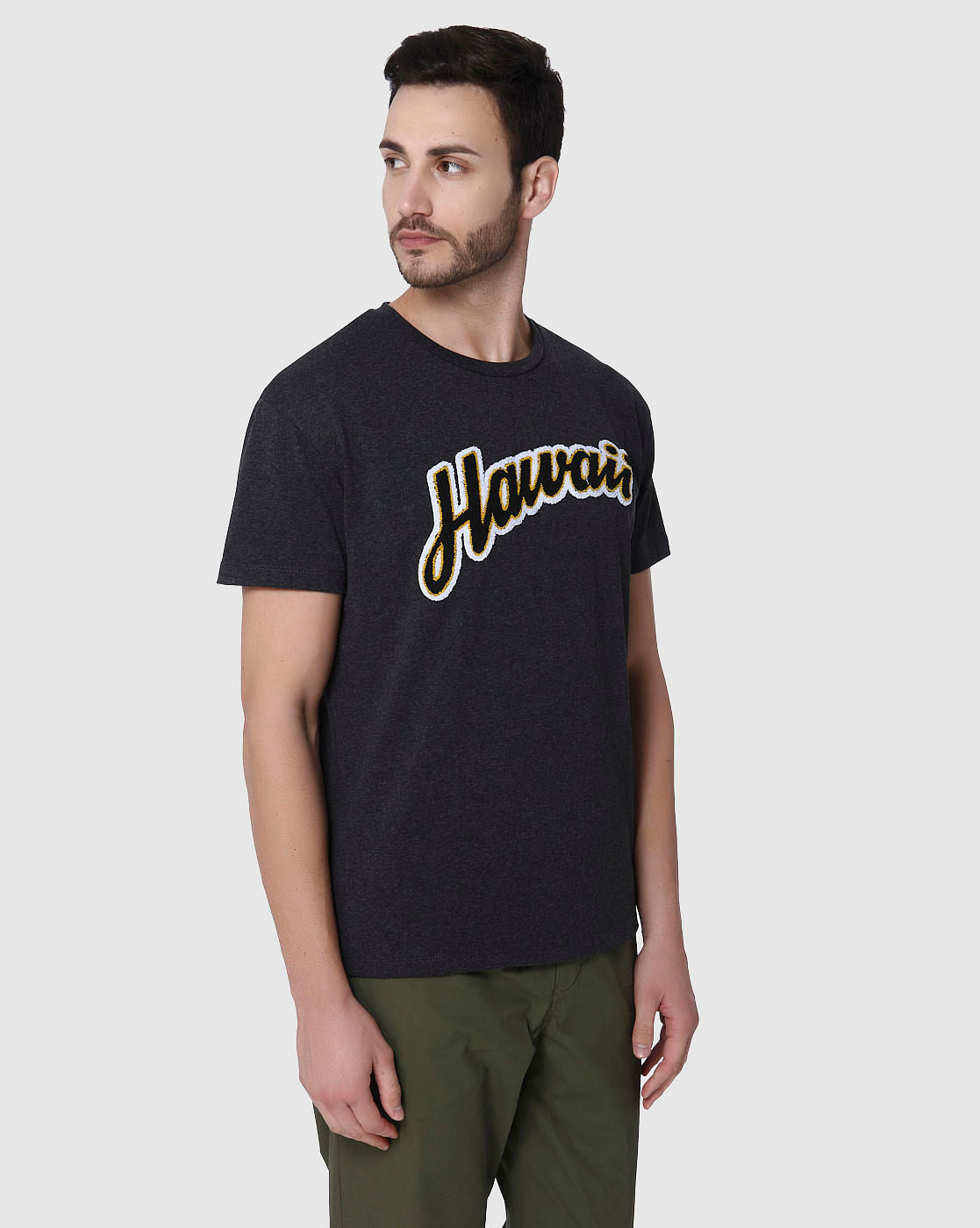 Grey Printed Crew Neck T-Shirt