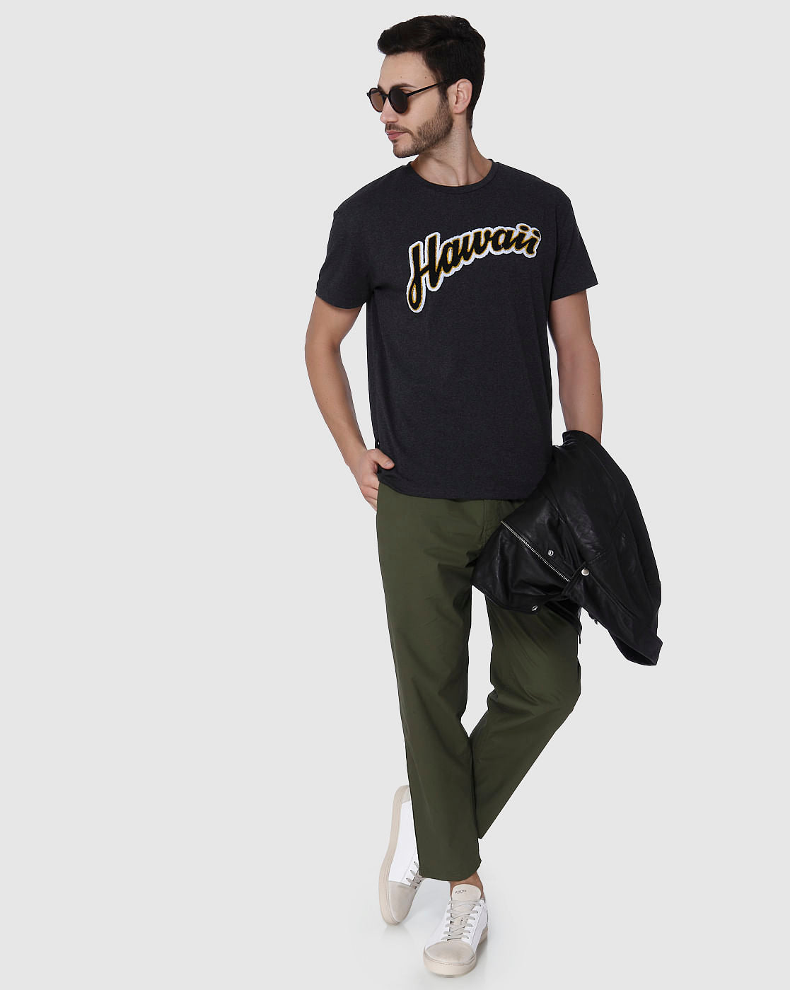 Grey Printed Crew Neck T-Shirt