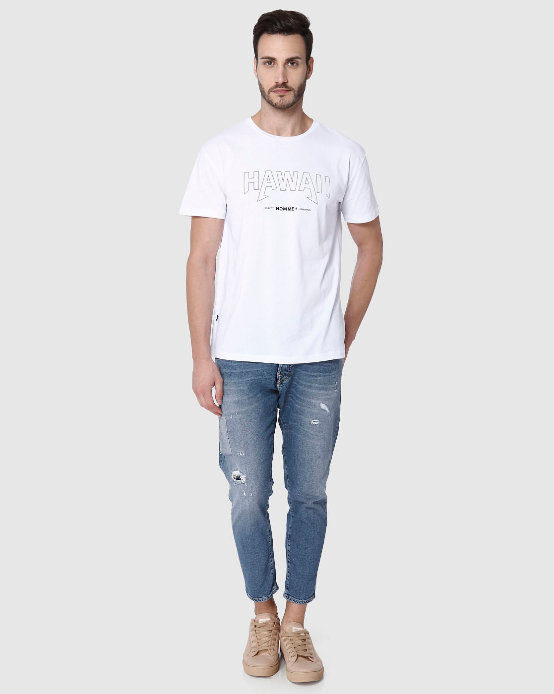 White Printed Crew Neck T-Shirt