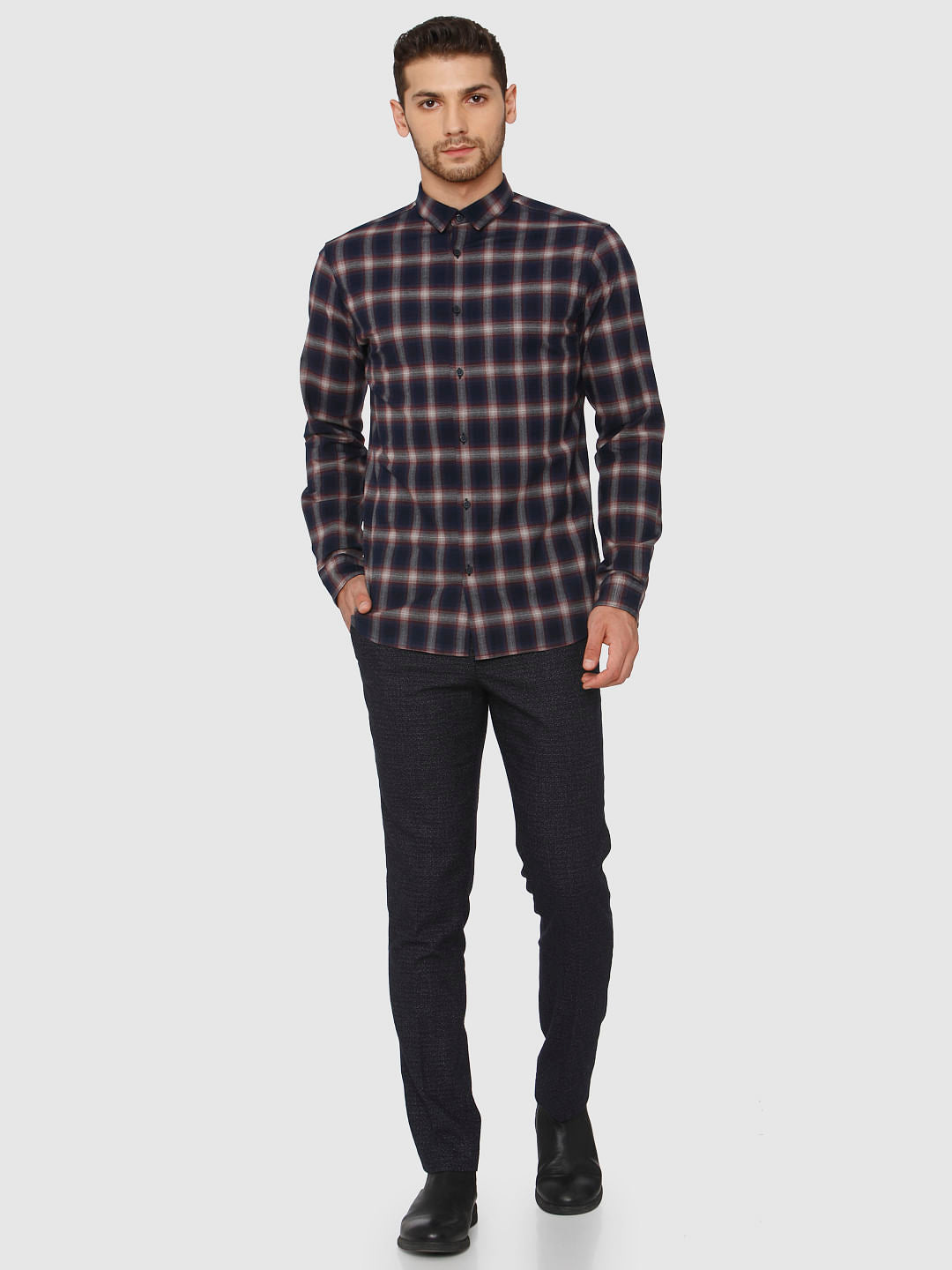 Dark Blue Check Full Sleeves Shirt