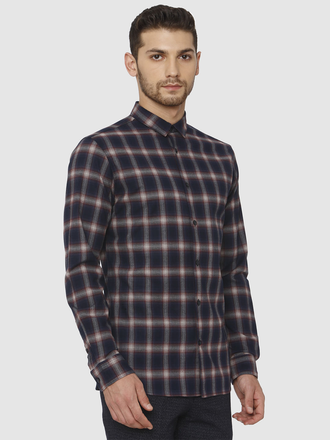 Dark Blue Check Full Sleeves Shirt