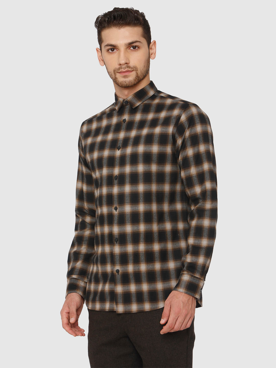 Brown Check Full Sleeves Shirt