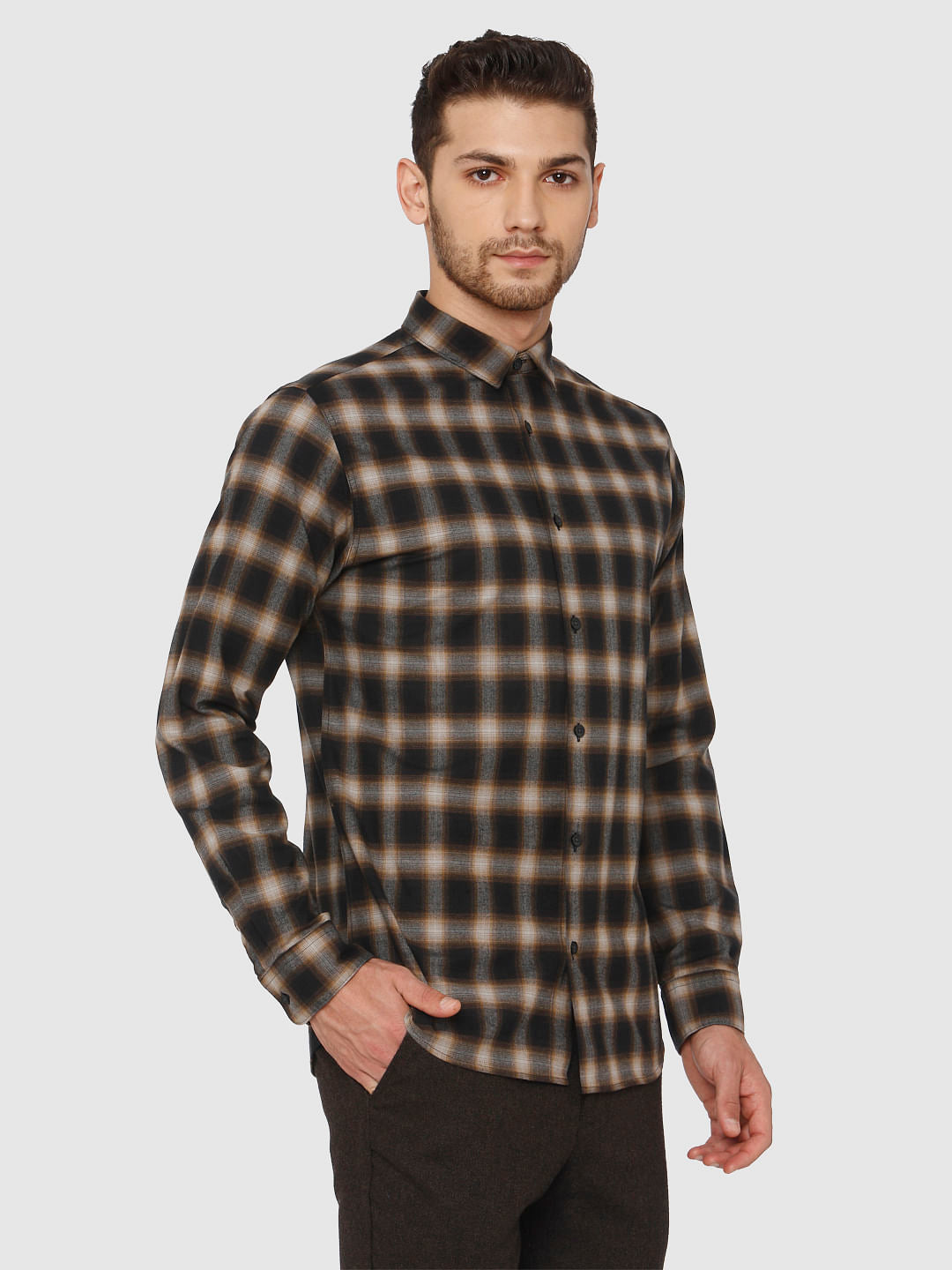 Brown Check Full Sleeves Shirt