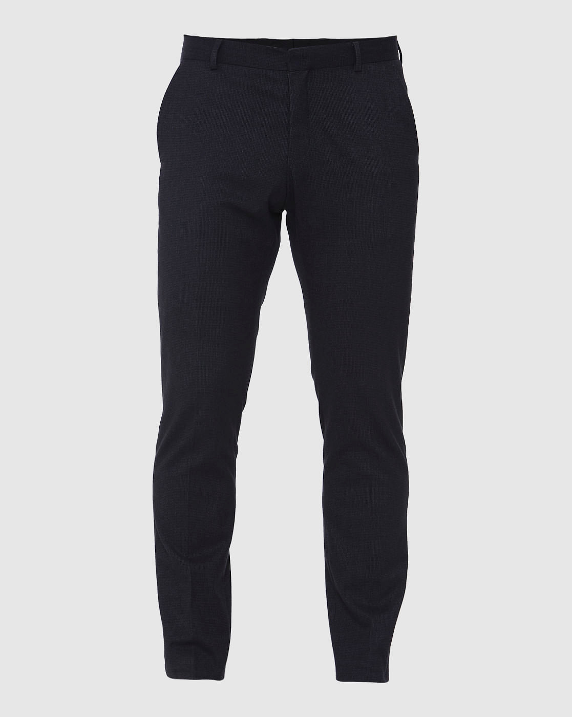 Navy Blue Textured Slim Fit Trousers