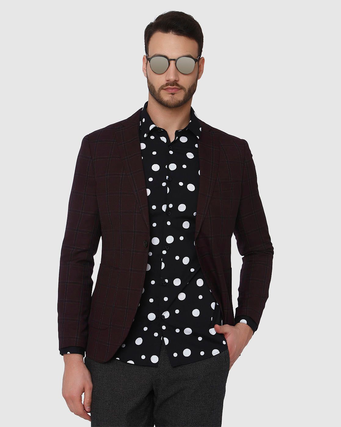 Burgundy Check Blazer