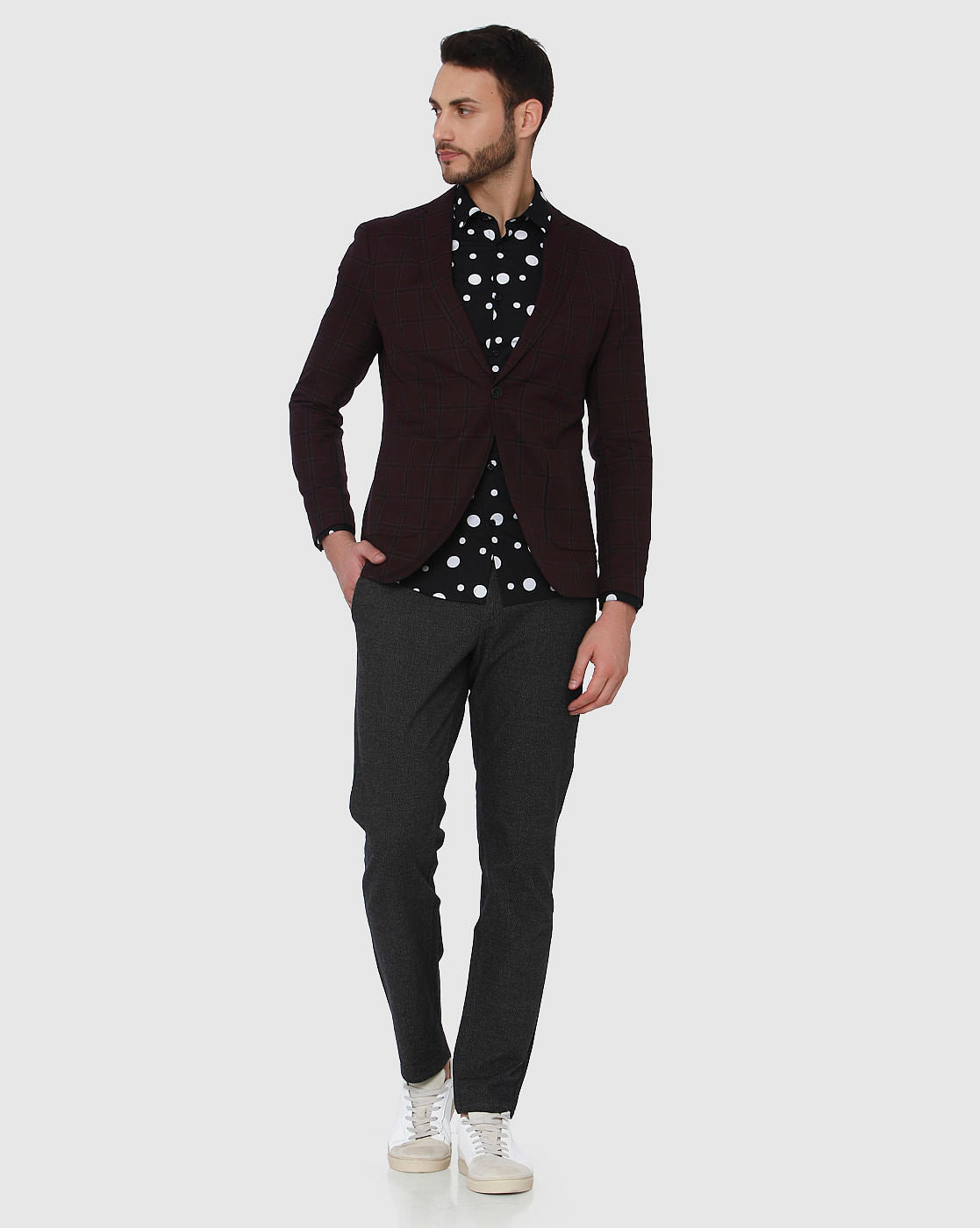 Burgundy Check Blazer