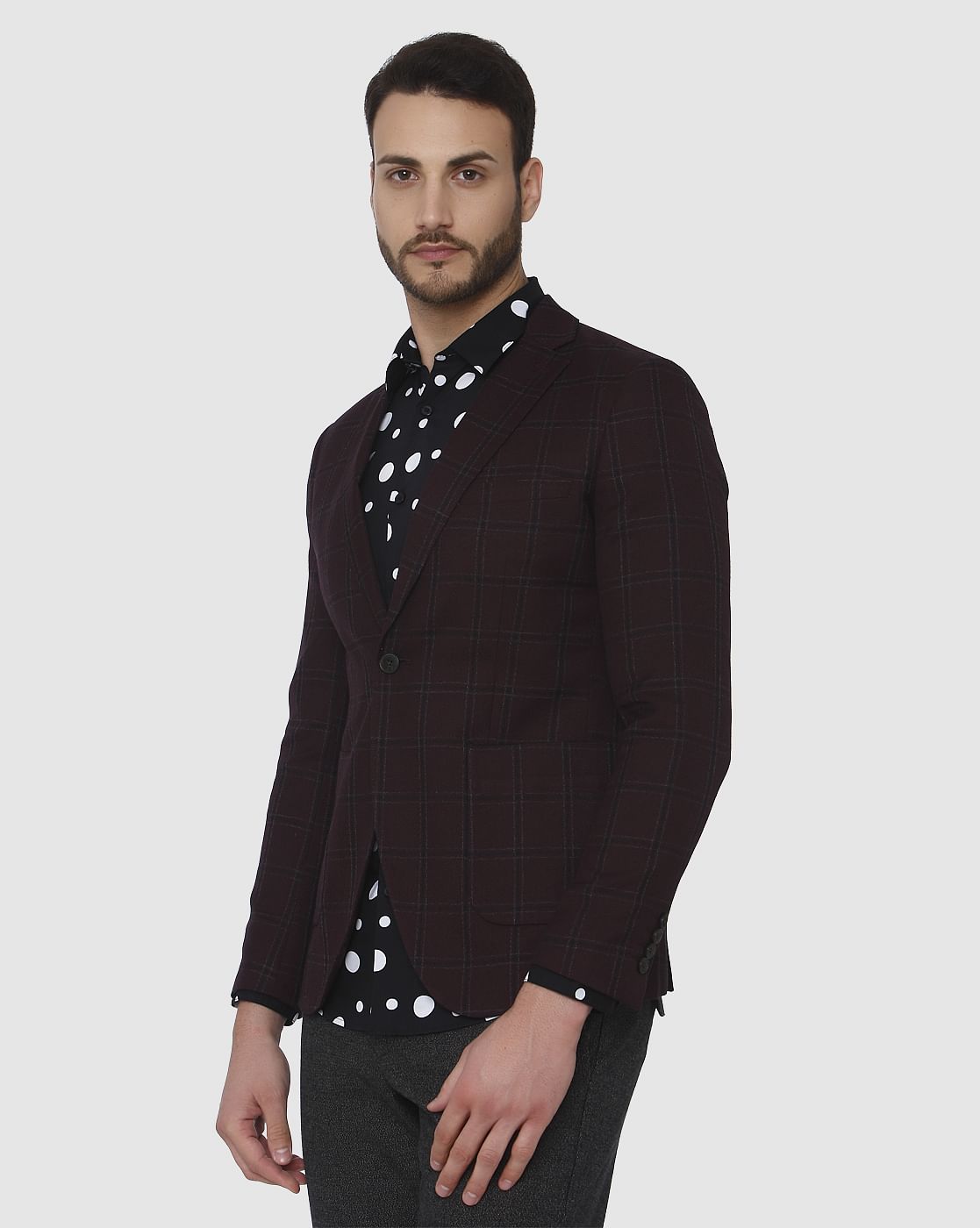 Burgundy Check Blazer