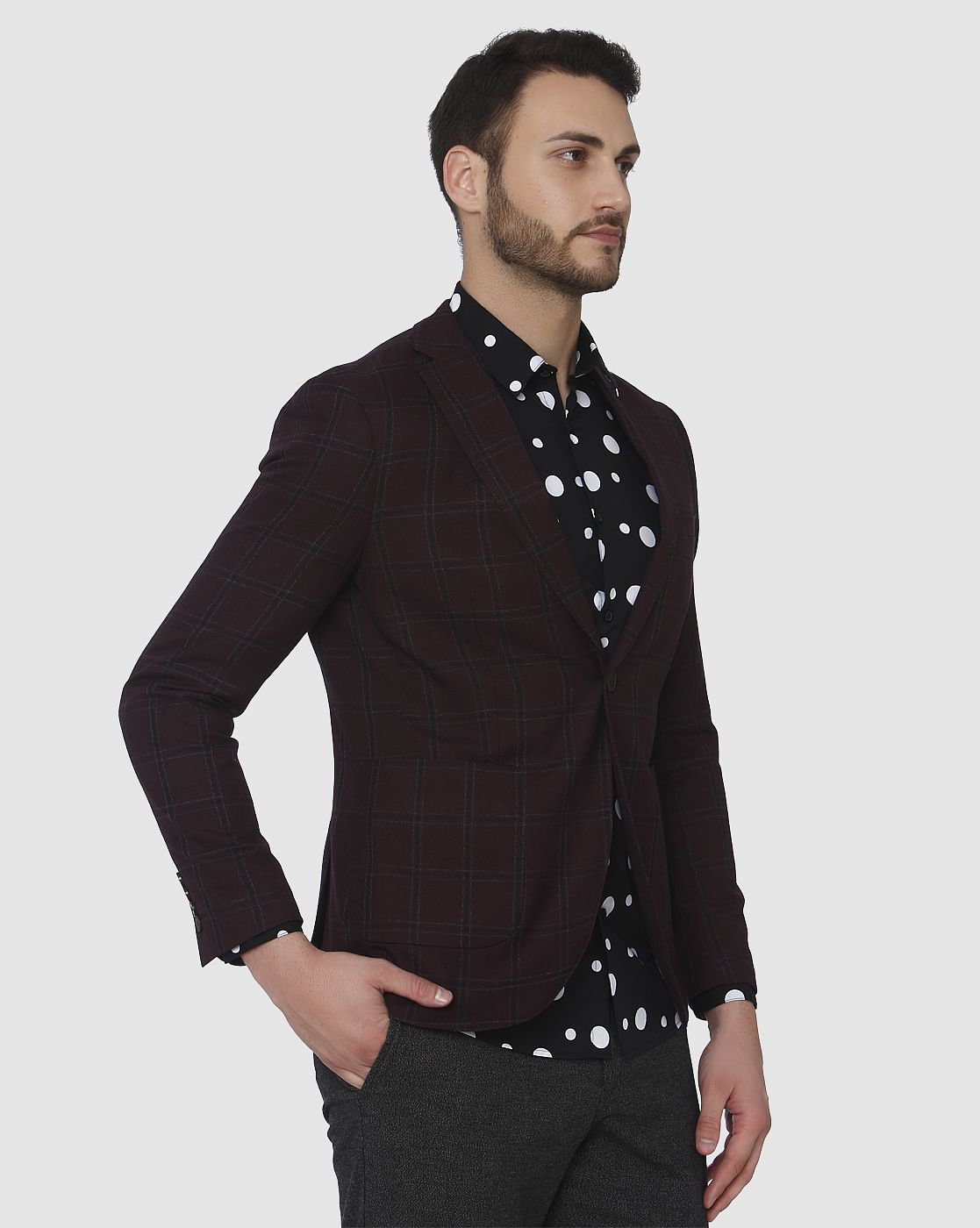 Burgundy Check Blazer