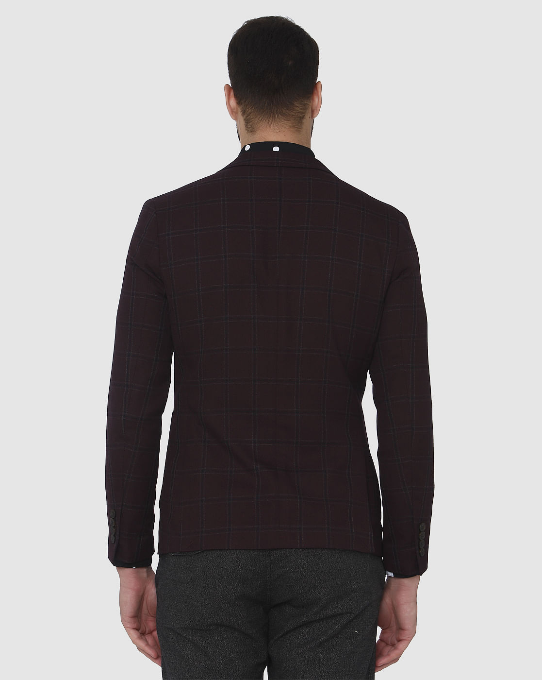 Burgundy Check Blazer