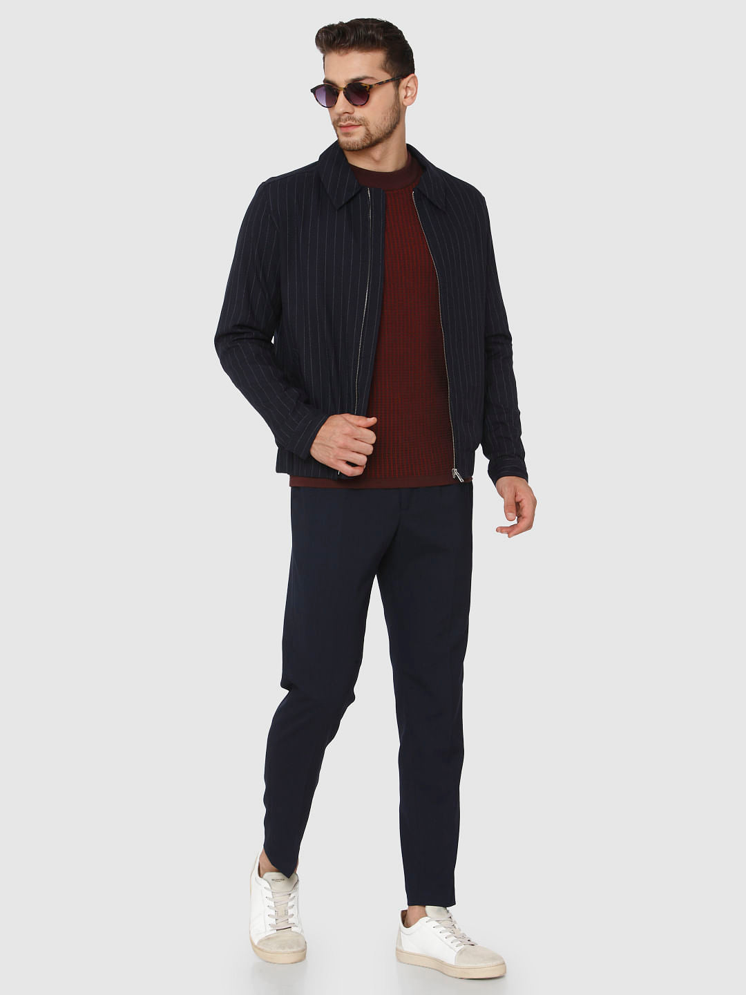 Navy Blue Tapered Fit Trousers