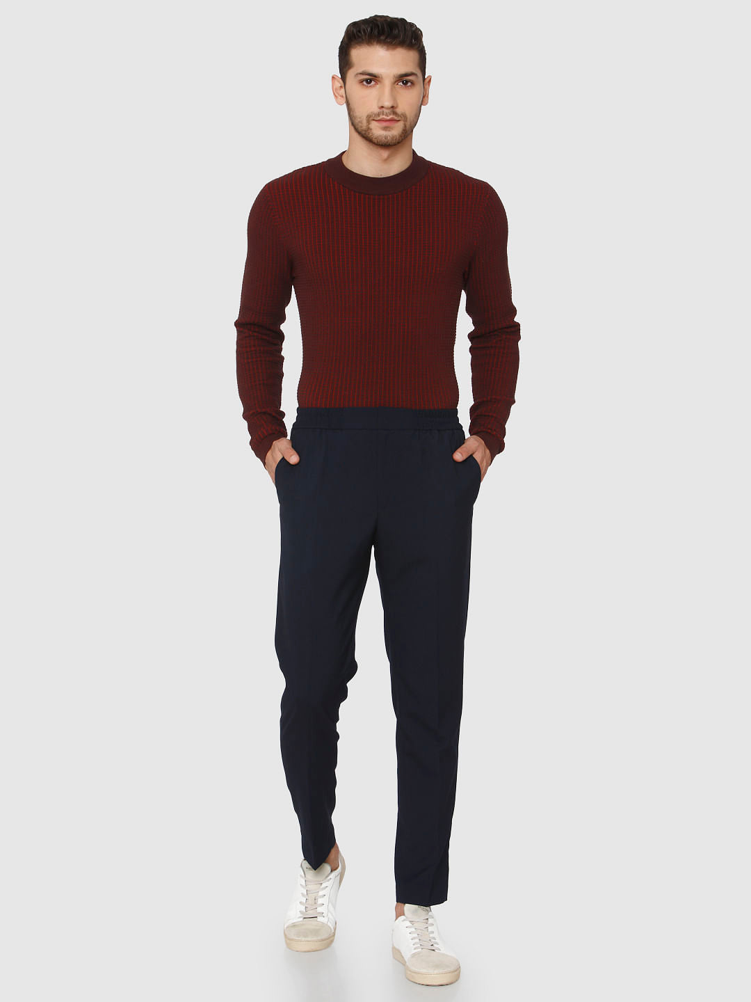 Navy Blue Tapered Fit Trousers