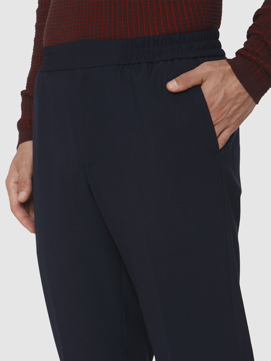 Navy Blue Tapered Fit Trousers