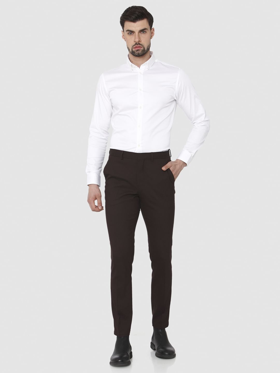 Dark Brown Slim Fit Formal Trousers