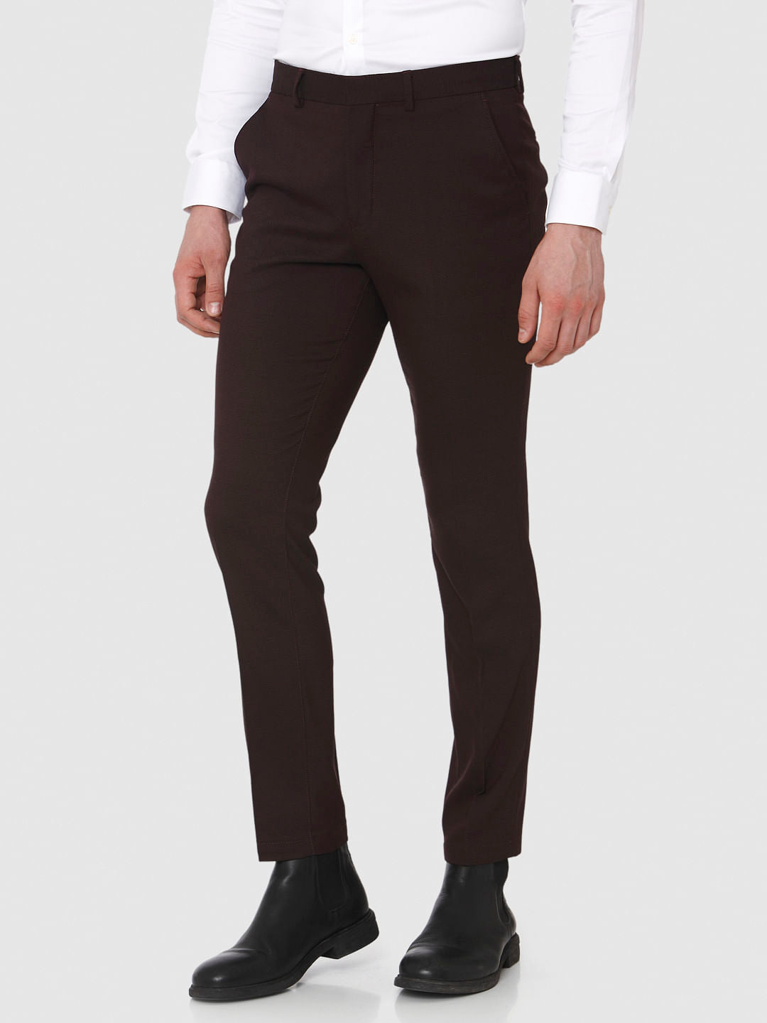 Dark Brown Slim Fit Formal Trousers