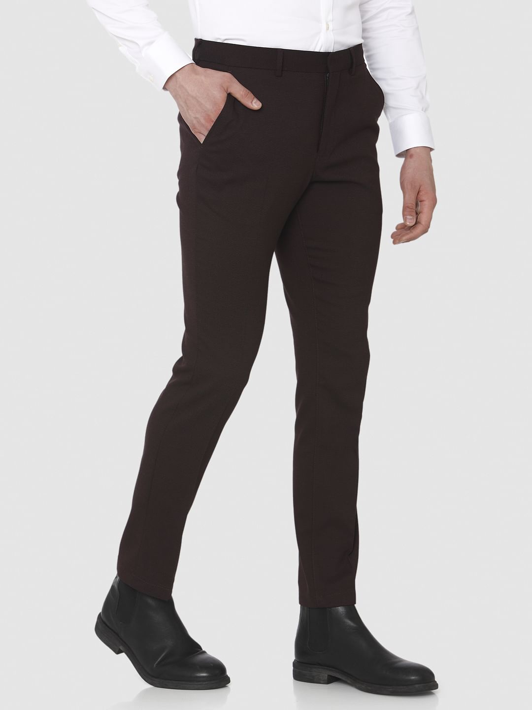 Dark Brown Slim Fit Formal Trousers