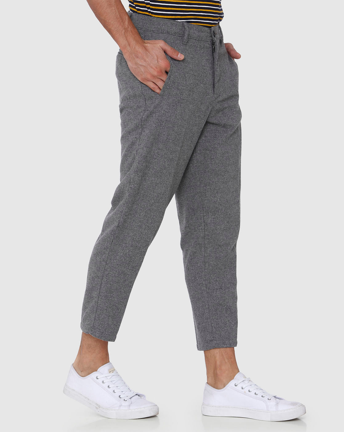 Light Grey Printed Cropped Pants