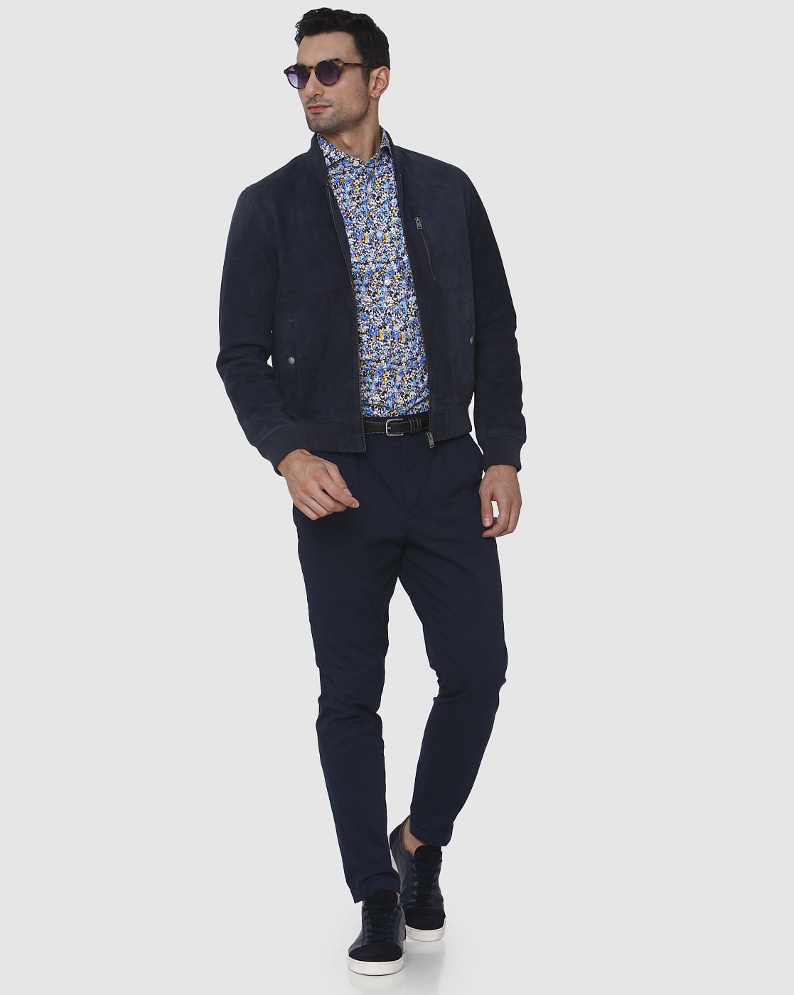 Navy Blue Tapered Fit Pants