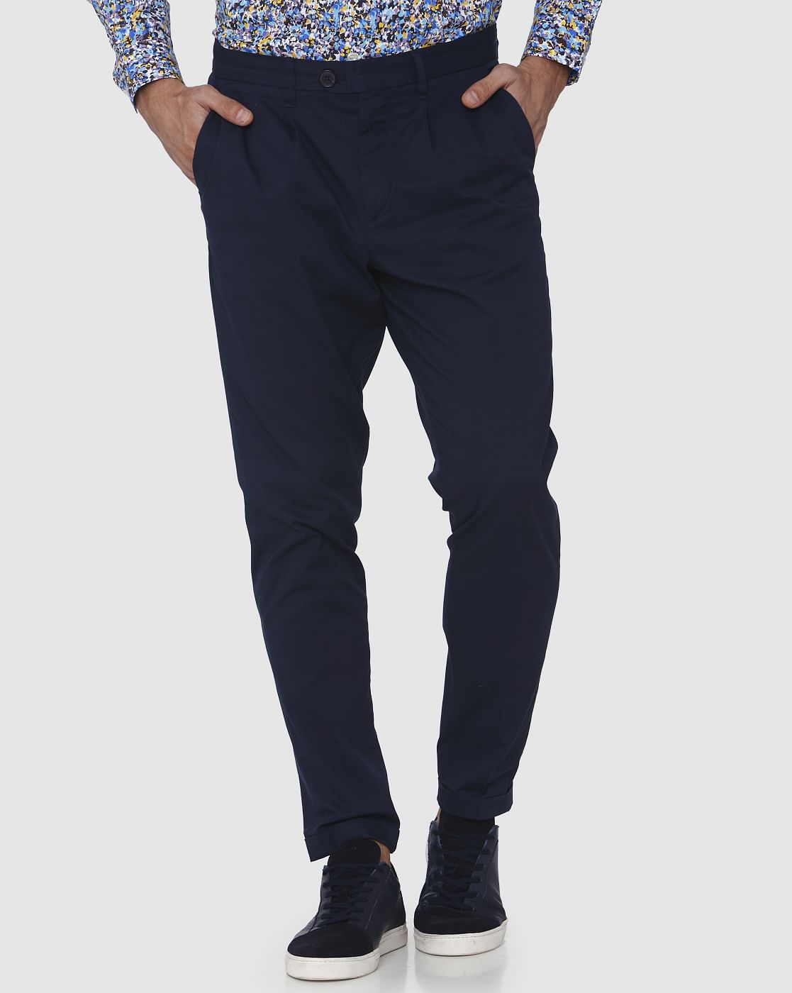 Navy Blue Tapered Fit Pants