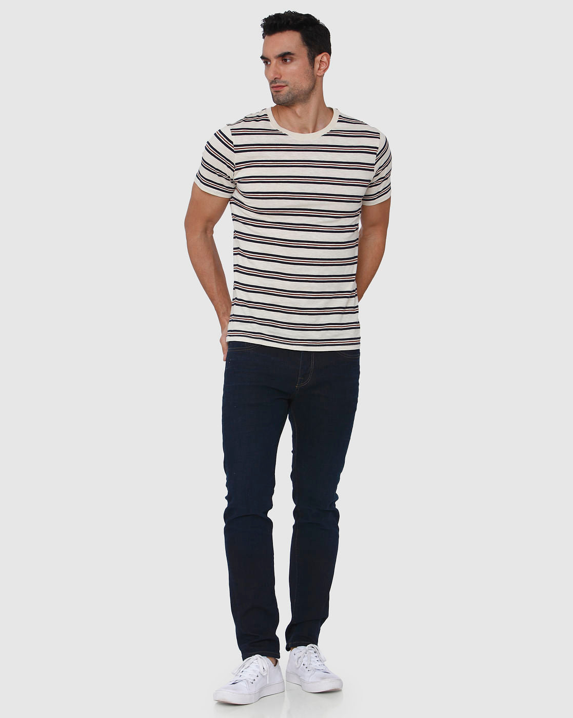 White Striped Crew Neck T-Shirt