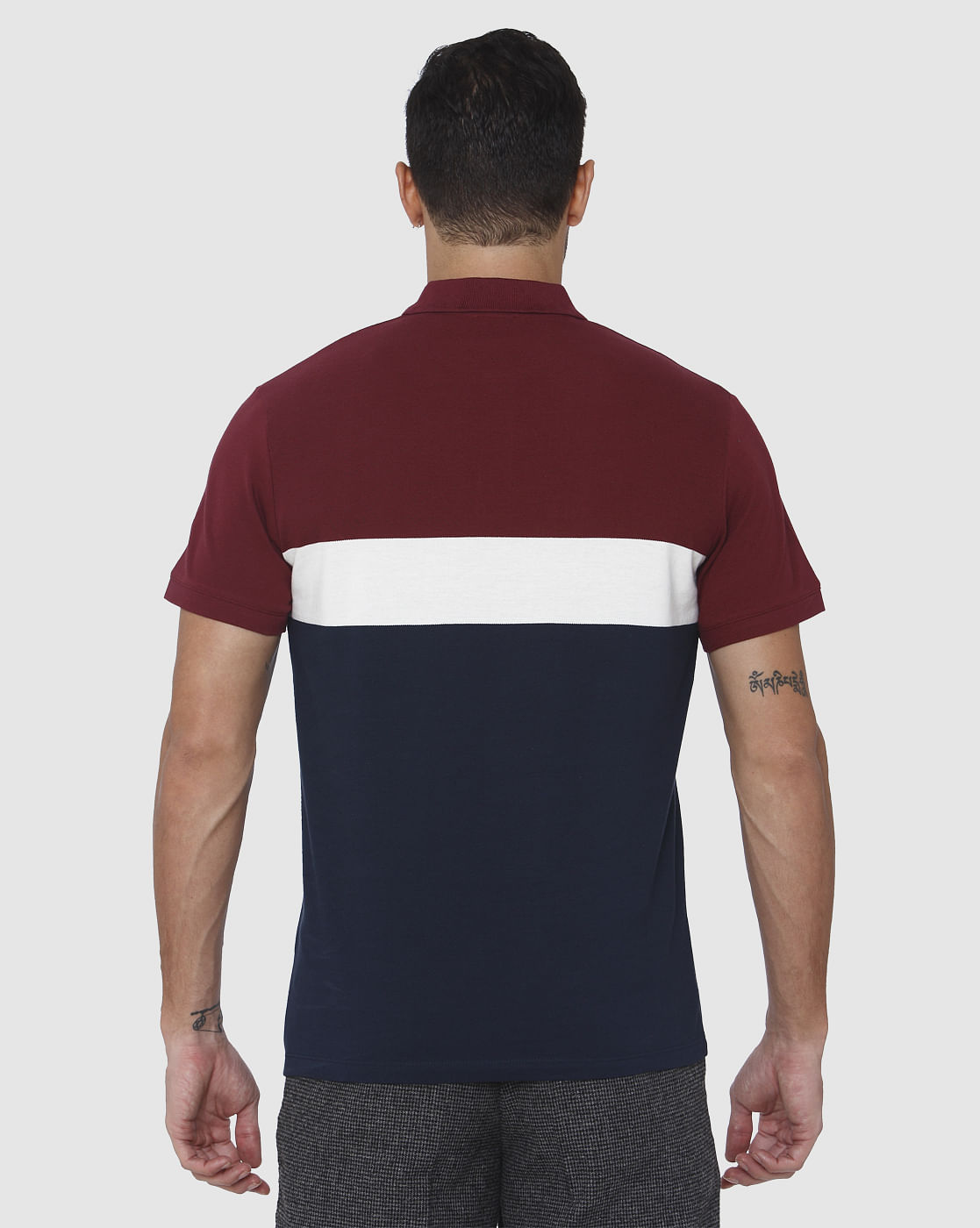 Burgundy Colourblocked Polo Neck T-Shirt
