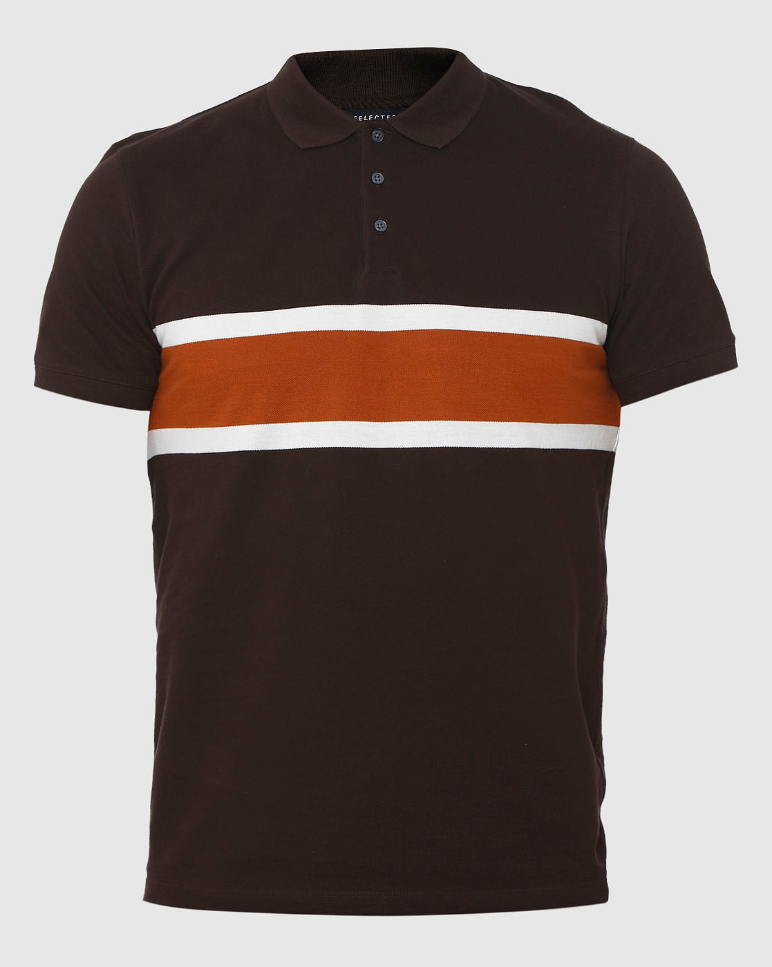 Brown Colourblocked Polo Neck T-Shirt