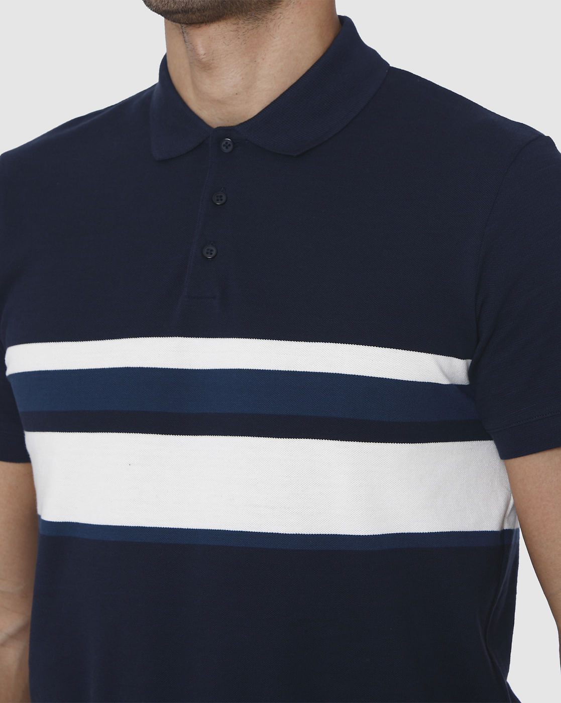 Blue Colourblocked Polo Neck T-Shirt