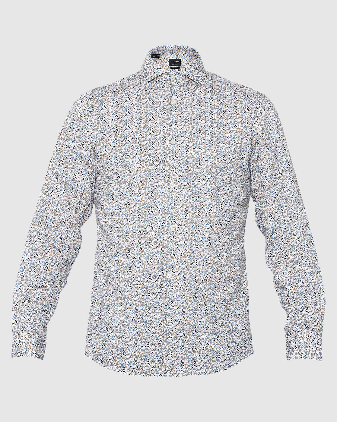 White Floral Print Full Sleeves Shirt