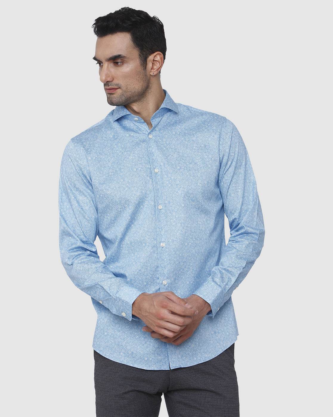 Blue Floral Print Full Sleeves Shirt