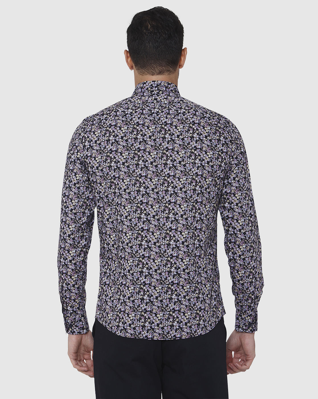 Black Floral Print Full Sleeves Shirt