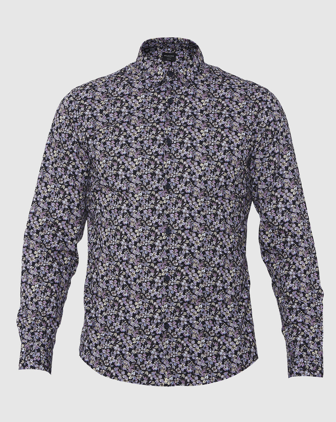 Black Floral Print Full Sleeves Shirt