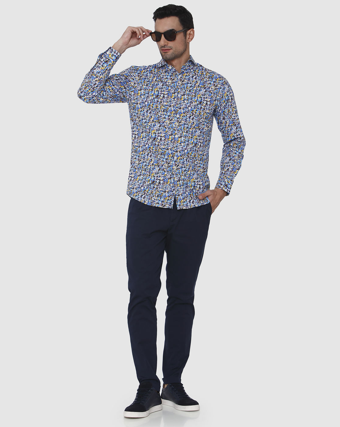 Blue Floral Print Full Sleeves Shirt