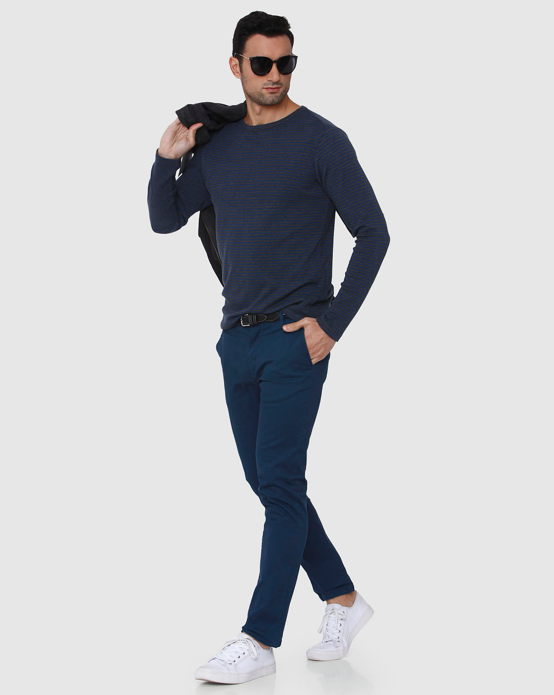 Blue Striped Slim Fit Crew Neck T-Shirt