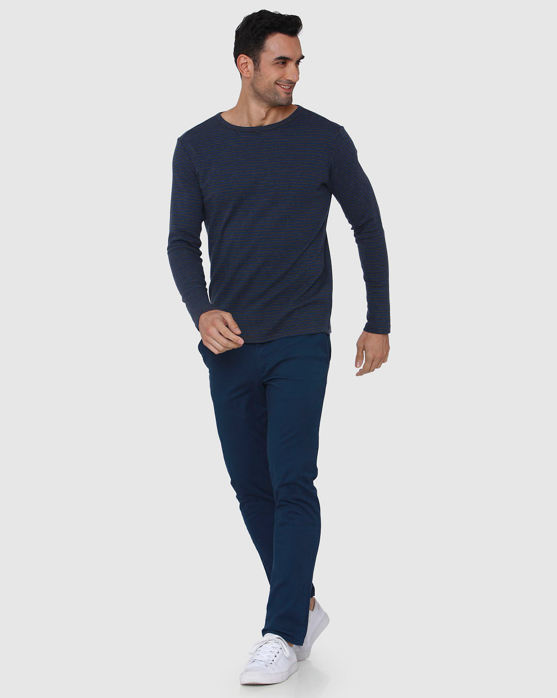 Blue Striped Slim Fit Crew Neck T-Shirt