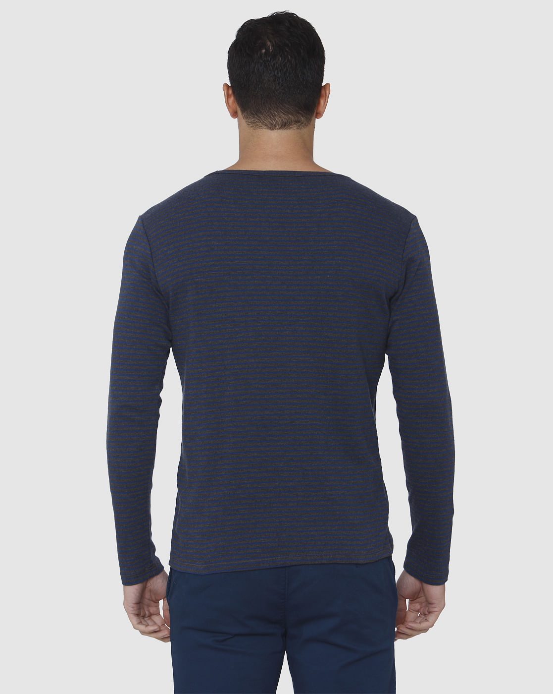 Blue Striped Slim Fit Crew Neck T-Shirt