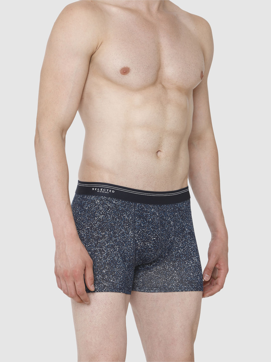 Navy Blue Printed Trunks