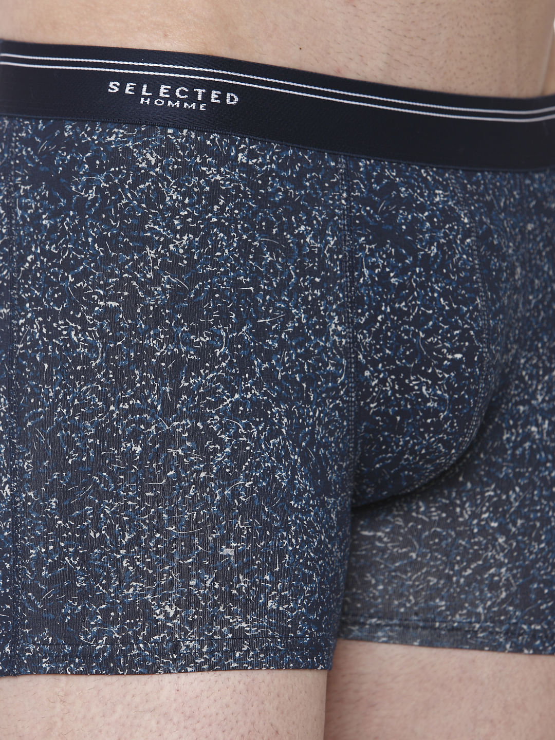Navy Blue Printed Trunks