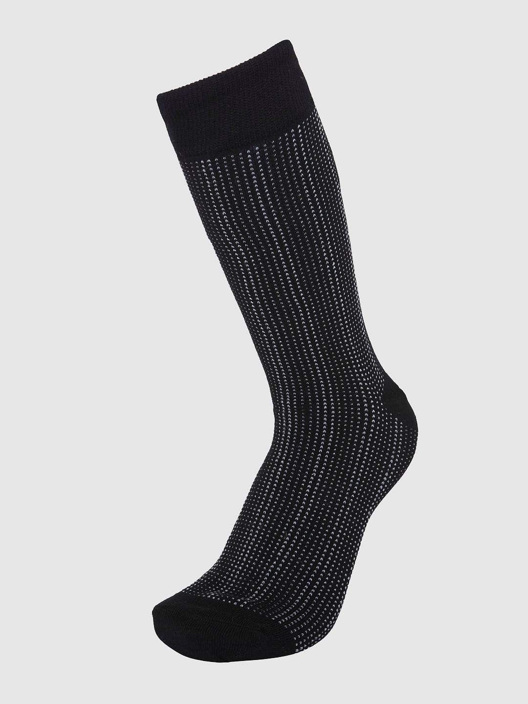Black Printed Mid Calf Length Socks