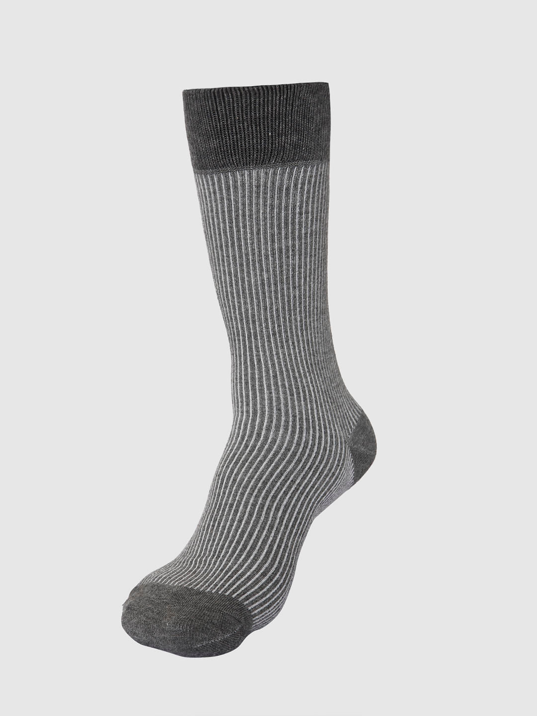 Grey Ribbed Mid Calf Length Socks