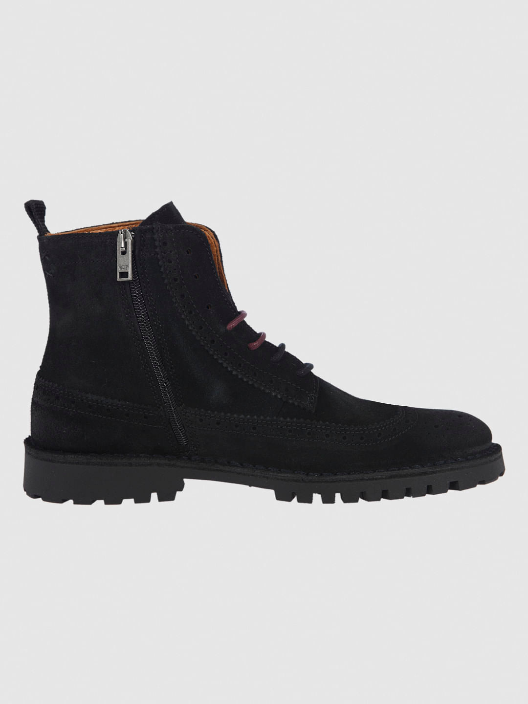 Black Brogue Suede Boots