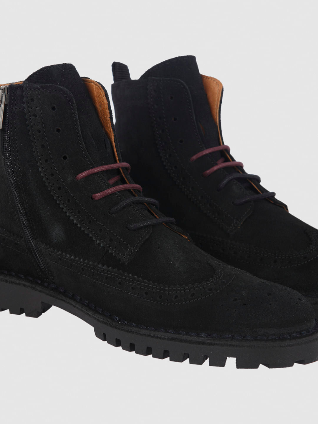 Black Brogue Suede Boots